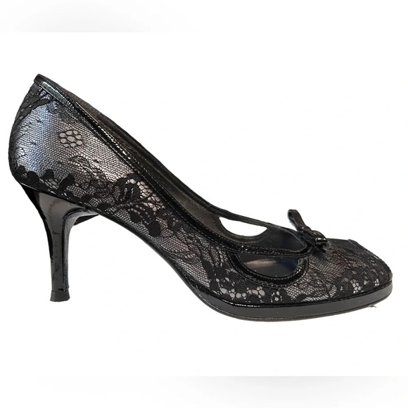 Stuart Weitzman Shoes - Stuart Weitzman Silver Peep toe Pumps with Black Lace Overlay